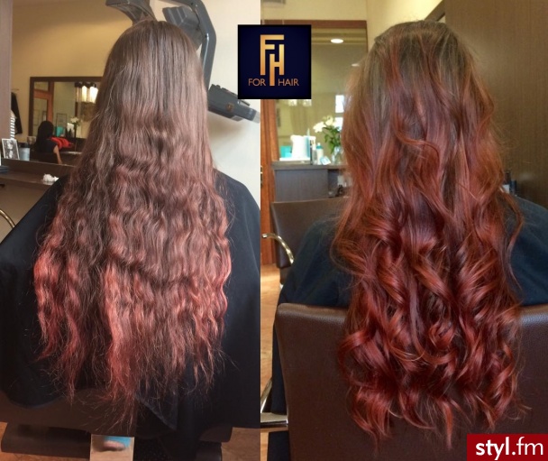 Włosy przed i po regeneracji przy użyciu Olaplex. 
Salon For Hair  - Kolorowe Rozpuszczone Kręcone Na co dzień Długie Fryzury