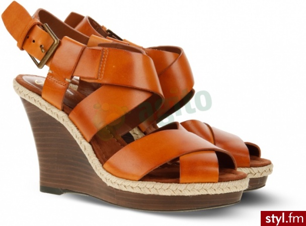 CLARKS Sandały silky sweet na koturnie brązowe 692837 - Koturny Buty Moda