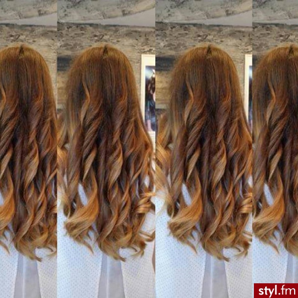 Janette Salon Fryzjerski przedstawia ombre z ciepłym blondem - Brązowe Rozpuszczone Kręcone Na co dzień Długie Fryzury
