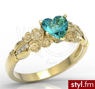 Węc Pierścionek z topazem Ice Blue w kształcie serca i diamentami AP-52zR 0,03ct H/Si - Pierścionki Biżuteria Moda