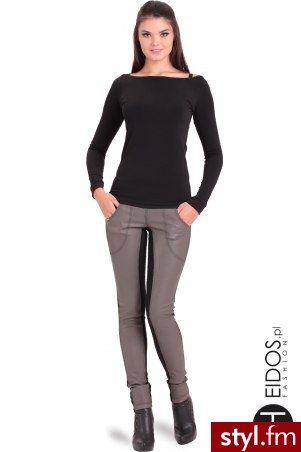 Beżowo-czarne damskie spodnie skórzane rurki http://eidos.pl/bezowe-damskie-spodnie-rurki-skora-dzianina-chic-skin,p4442,l1.html - Skórzane Spodnie Moda