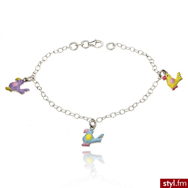 Srebrna Bransoletka Kolorowe Papużki STU-BRA-0003 - Bransoletki Biżuteria Moda