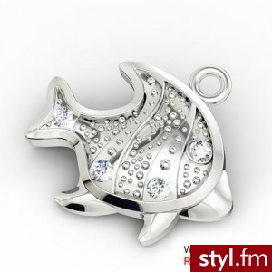 Charms rybka z kamieniami Swarovski srebro 925 - Wisiorki Biżuteria Moda