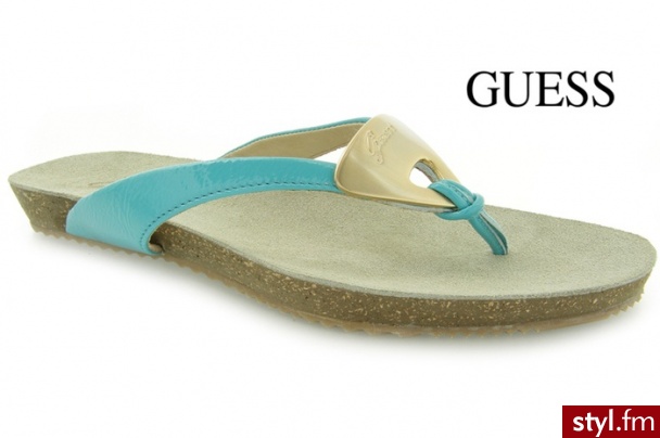 Guess NANCY THONG PATENT LEATHER TURQU - Klapki Buty Moda