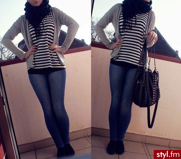 Mój zestaw. Mój własny zestaw: szalik kupiłam w Reserved,bluzke w H&M,sweter H&M,legginsy (imitacja jeansu) w H&M ,torba allegro.pl - Styler