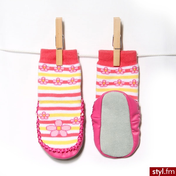 BoboBaby Skarpetki Mokasyny 6-12 m-cy różowe (NBB134 SMALL FLOWER) - Rajstopy Bielizna Moda