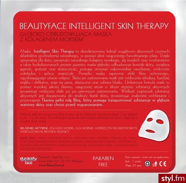 BEAUTYFACE INTELLIGENT SKIN THERAPY GŁĘBOKO ODBUDOWUJĄCA MASKA Z KOLAGENEM MORSKIM  - Kosmetyki