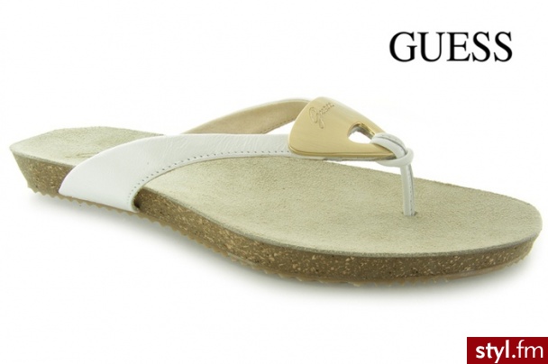 Guess NANCY THONG PATENT LEATHER WHITE - Klapki Buty Moda
