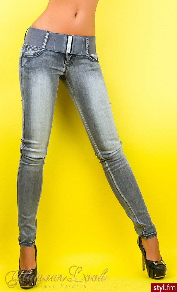 GOODIES SPODNIE JEANSY SZEROKI PAS SZARE PASEK 36 S - Jeansy Spodnie Moda