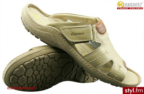 KRISBUT Obuwie Męskie Klapki KR-1062-2-E Beżowe - Klapki Buty Moda