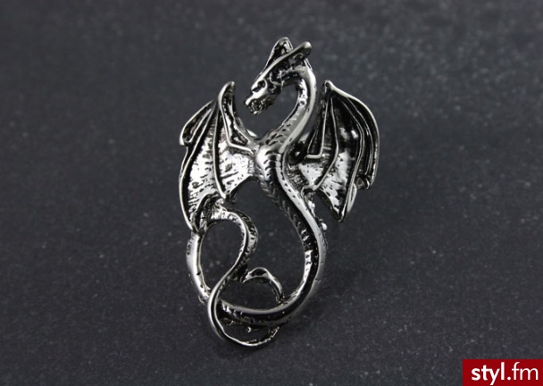 Jubileo.pl PIERŚCIONEK SMOK SKRzYDLATY kolor stare srebro goth gothic rr62 - Pierścionki Biżuteria Moda