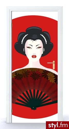 Oklejaj.pl Naklejka Na Drzwi Portret Japonki 0078 - Klapki Buty Moda