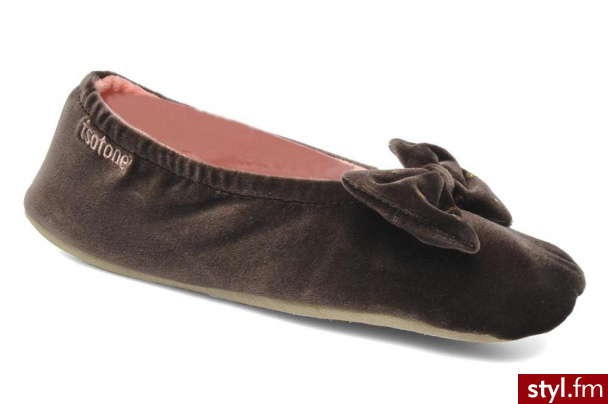 Isotoner Kapcie Ballerine Velours Grand Noud Strass Brązowy - Pozostałe Buty Moda