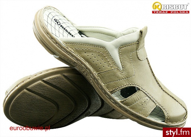 KRISBUT Obuwie Męskie Klapki KR-1057-4-E Beżowe - Klapki Buty Moda