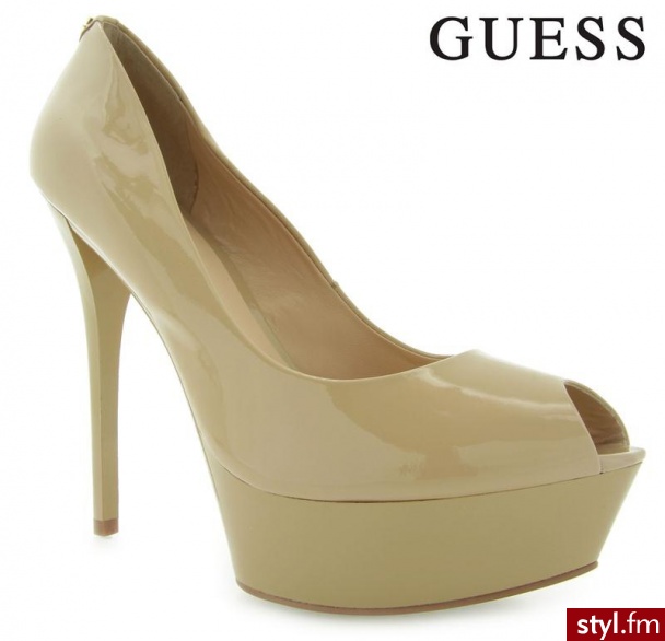 Guess GABRA SPUNTATO OPEN TOE PATE BEIGE - Czółenka Buty Moda