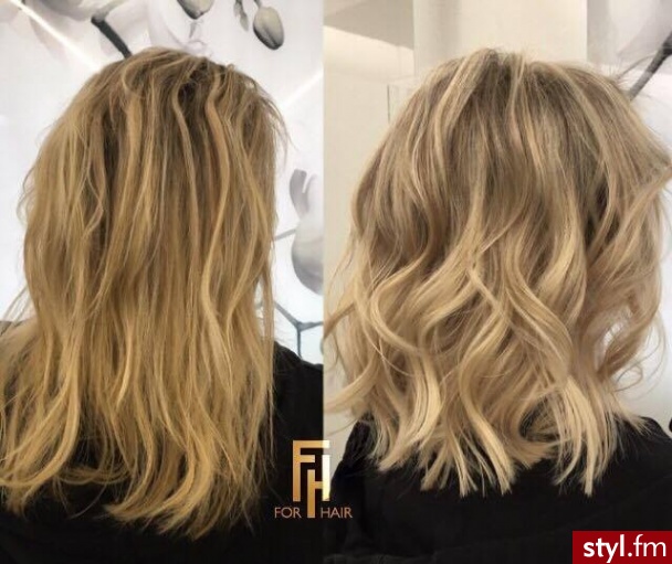 Koloryzacja z olaplex - Blond Rozpuszczone Kręcone Na co dzień Średnie Fryzury