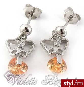 Violette Srebrne kolczyki pomarańczowe cyrkonie 2892 - Kolczyki Biżuteria Moda
