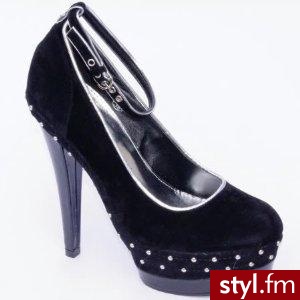 Shoehorne - Womens Black Suede Silver Studded Platform High Heel Court Shoes w/ removable ankle strap - Pozostałe Buty Moda