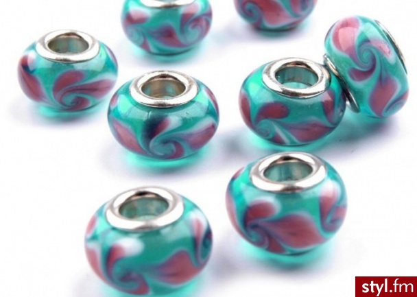 Korale 8x13mm - szkło - turkusowy - Korale Biżuteria Moda