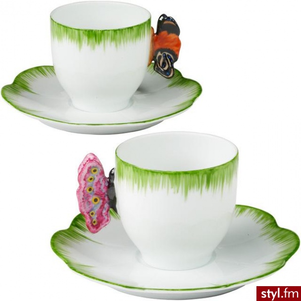 Zestaw 2 cudownych filiżanek do expresso, które zamiast uchwytów posiadają kolorowe motylki - firma Siecle - 215$ - Gadżety Inne Moda