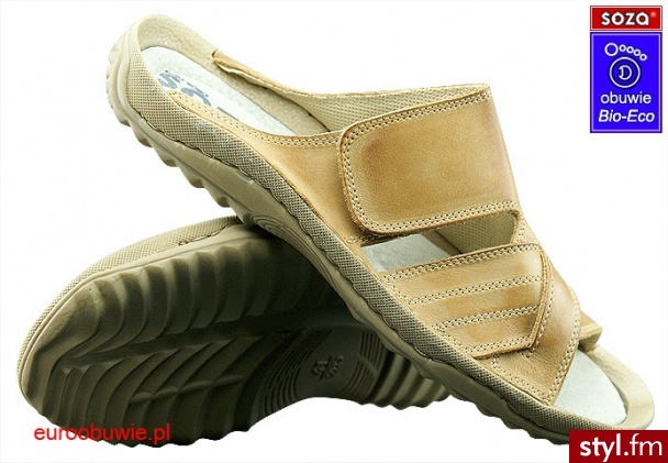 SOzA Bio Eco Obuwie Męskie Klapki SO-461-F Camel / Beżowe - Klapki Buty Moda