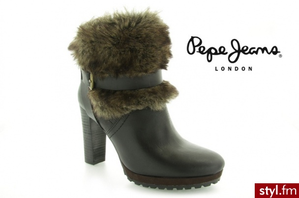 Pepe Jeans BOTKI NEW ANGEL BLACK LEATHER-FAKE FUR - Botki Buty Moda