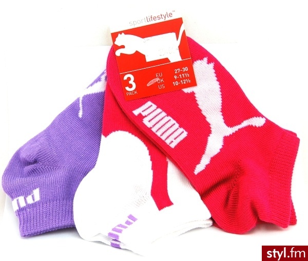 Puma skarpety dziecięce 3 pary Wht/Pink/Fiol - Rajstopy Bielizna Moda