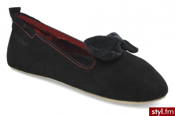 Isotoner Kapcie Charentaise Cuir Velours Grand Noud Czarny - Pozostałe Buty Moda