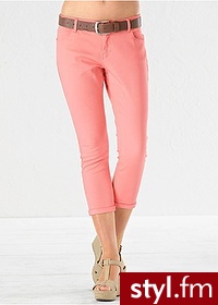 Bonprix Dżinsy SKINNY 7/8 lazurowo-turkusowy z nadrukiem - Pozostałe Spodnie Moda