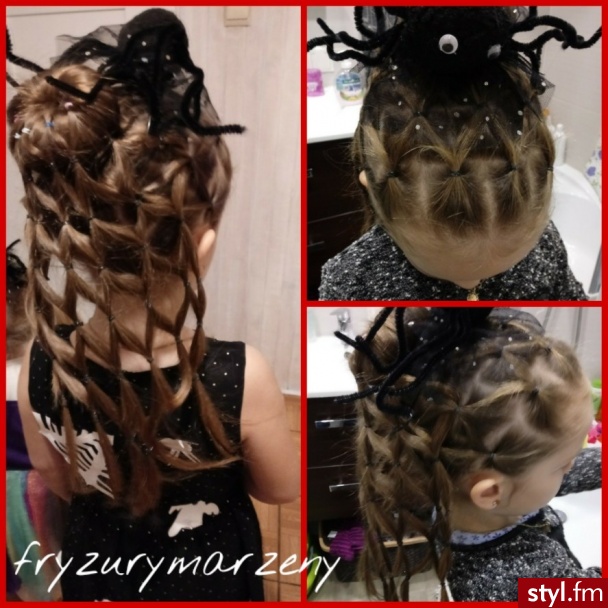 Pajęczyna z włosów na Halloween - Tribale - wzory na głowie Alternatywne Długie Fryzury
