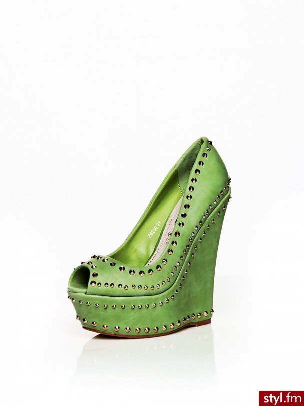 Heppin Czółenka Model z9290 Green - Koturny Buty Moda