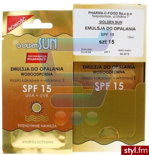 PHARMA-C-FOOD GOLDEN SUN Emulsja do Opalania Wodoodporna 15 ml 15 szt F15 - Emu Buty Moda