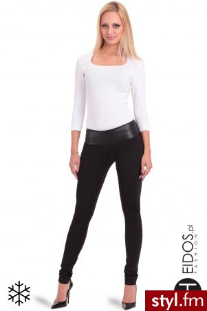 Zimowe legginsy z skórzanymi wstawkami w kolorze czarnym http://eidos.pl/czarne-legginsy-adelaide,p4544,l1.html - Leginsy Spodnie Moda