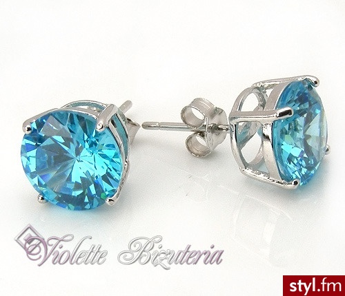 Violette Srebrne kolczyki cyrkonie AQUA 5mm 1105 - Akwamaryn - Kolczyki Biżuteria Moda