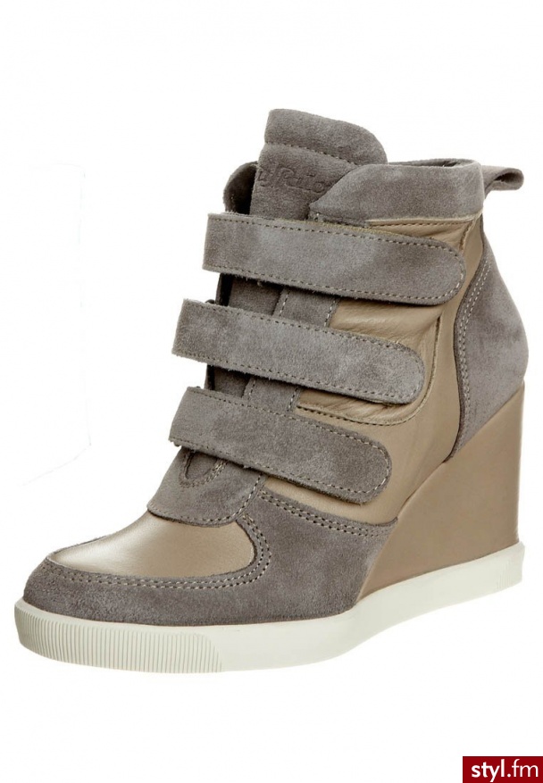 Buffalo Botki na koturnie beżowy - Botki Buty Moda