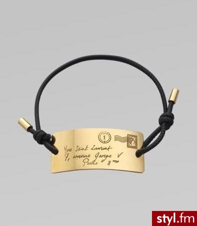 bronsoletka złożona ze skórzanego rzemyka oraz wykonanej ze złota 'pocztówki' dla fanek wiadomości własnoręcznie pisanych - Yves Saint Laurent 315$ - Pozostałe Dodatki Moda