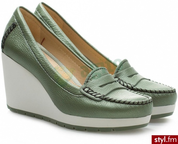 GEOX Mokasyny dori na koturnie zielone 016916 - Koturny Buty Moda