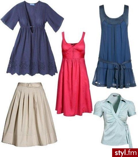 Tunika Promod, ok. 159 zł; różowa sukienka H&M, 119 zł; granatowa sukienka Stradivarius, 119 zł; spódnica H&M, 119 zł; koszula H&M, 79,90 zł - Pozostałe Ciuchy Moda