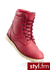 Bonprix Botki sznurowane truskawkowy 954857_25134 - Botki Buty Moda