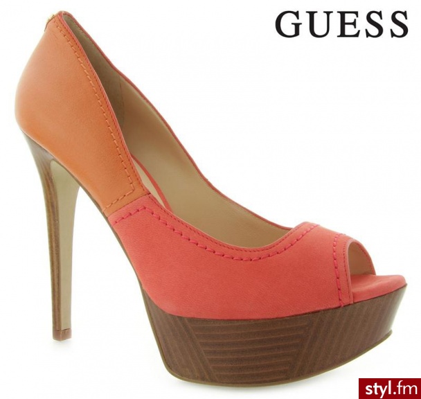 GUESS GAMMA SPUNTATO OPEN TOE LEAT ORANGE - Czółenka Buty Moda