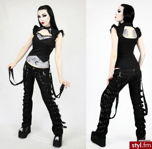 gotyckie z klamrami punk rave cyber. - Materiałowe Spodnie Moda