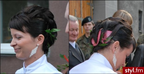 Brązowe Upięcie Kręcone z grzywką Ślubne Krótkie Fryzury