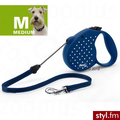 Smycz Flexi Dots Medium, 5 m - granatowa - Psy Zwierzaki