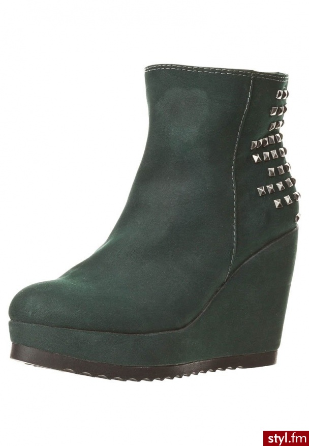 Even&Odd Botki na platformie zielony - Botki Buty Moda