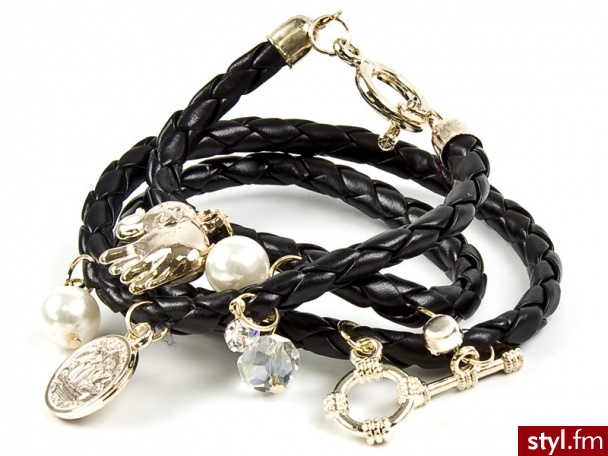 Iloko BRANSOLETKA CHARMSY RzEMYK BLACK - Wisiorki Biżuteria Moda
