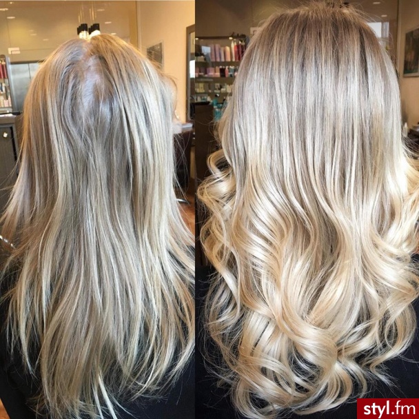 fryzjer warszawa sombre z Olaplex salon for hair - Blond Rozpuszczone Kręcone Wieczorowe Długie Fryzury