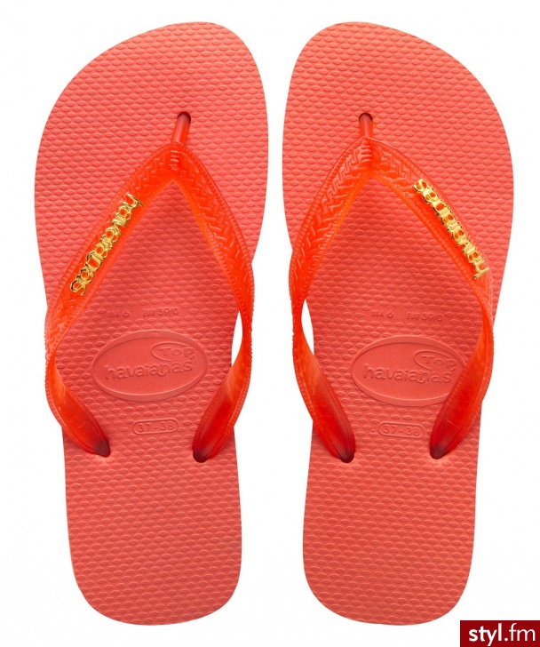 Havaianas JAPONKI TOP LOGO METALLIC SALMON - Klapki Buty Moda