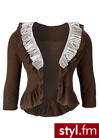 Bonprix Bolerko koronkowe brązowo-kremowy 929270_1117 - Marynarki i żakiety Okrycia Moda