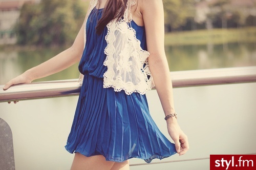 Navy pleated dress - Dzienne Sukienki Moda