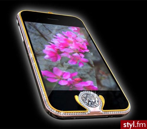 iPhone 3G Kings Button firmy Apple zaprojektował Peter Aloisson wykorzystując do tego 18 k białe złoto oraz żółte i różowe złoto i 138 6.6 karatowych diamentów, CENA - prawie 3 miliony dolarów!!!!! - Gadżety Inne Moda